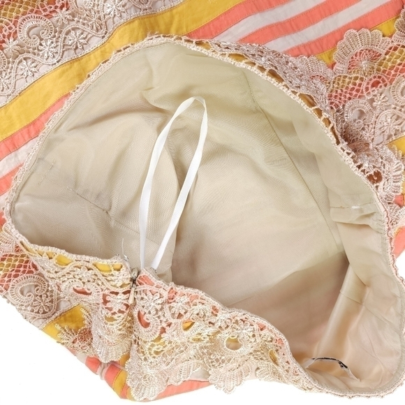 Minuet Strapless Embroidered Orange Tan Striped Dress Sz M - Picture 11 of 15